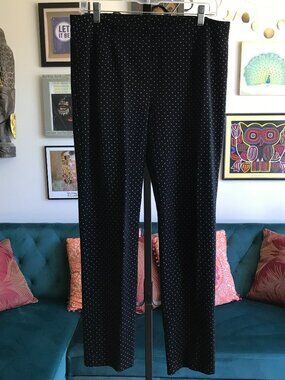 J JILL size M Black Print Ponte Slim Leg Pants Pull-On